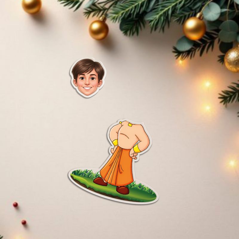 Personalized Cartoon Theme Funny Face Caricature Birthday Return Gift for Kids, Girls & Boys Solar Powered Moving Head for Car Dashboard & Table Decor (Chhota Bheem)